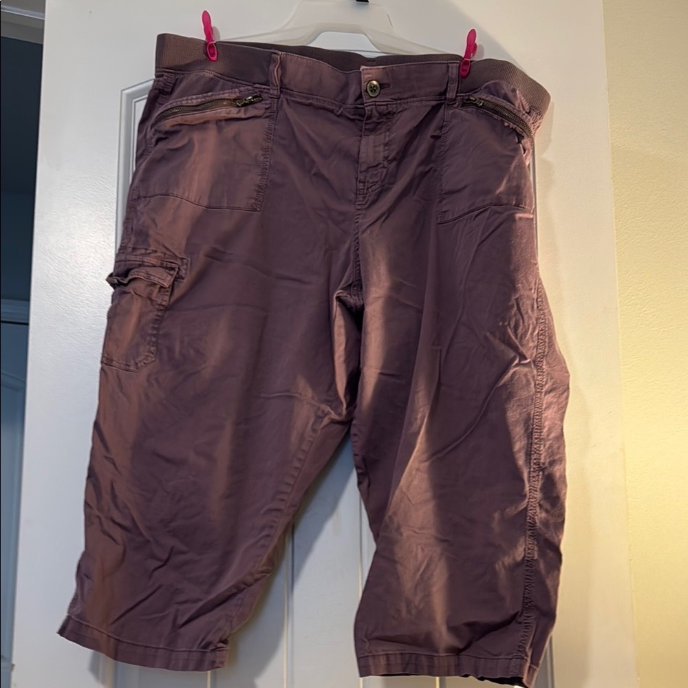 EVRI Purple Capris Relaxed Fit Cotton Blend